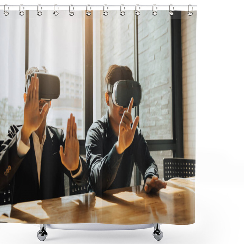 Personality  Two Business Business Persons With Virtual Reality Headsets In T Shower Curtains