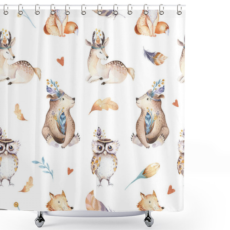 Personality  Baby Animals Nursery Isolated Seamless Pattern For Children Shower Curtains