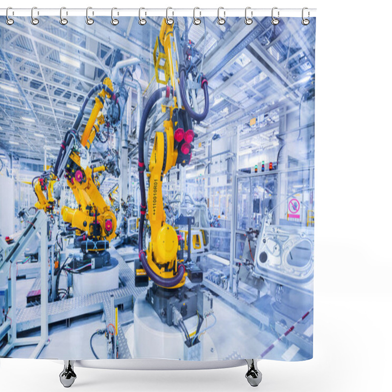 Personality  Robots In A Car Factory Shower Curtains