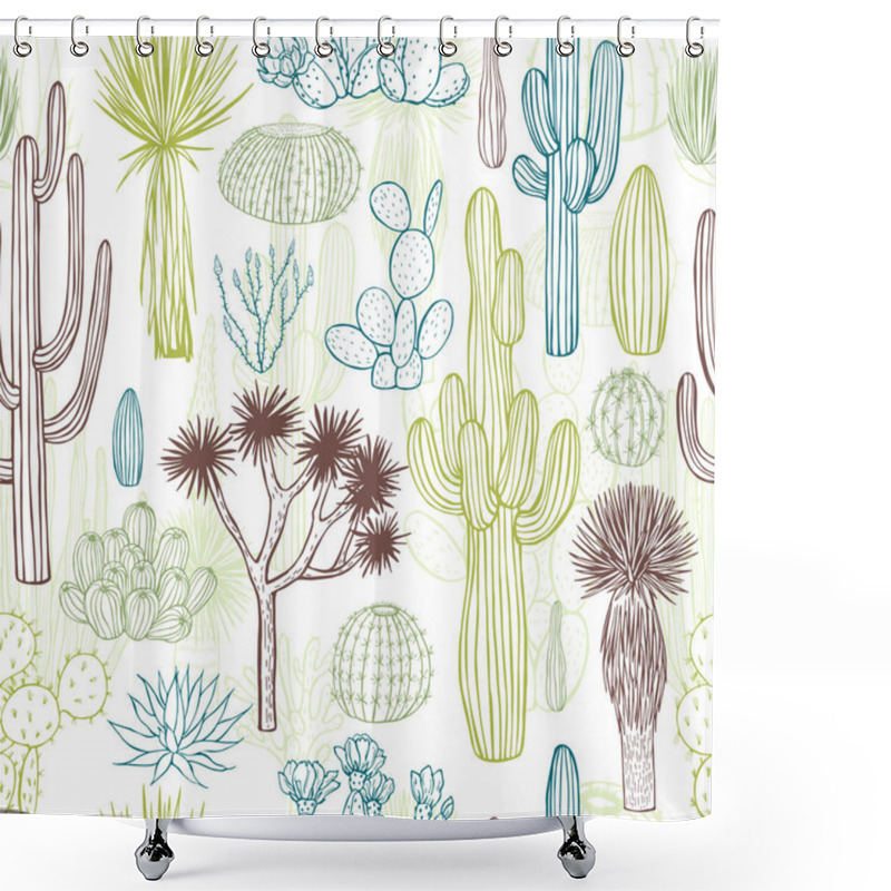 Personality  Desert Plants, Cacti. Vector  Seamless Pattern. Shower Curtains