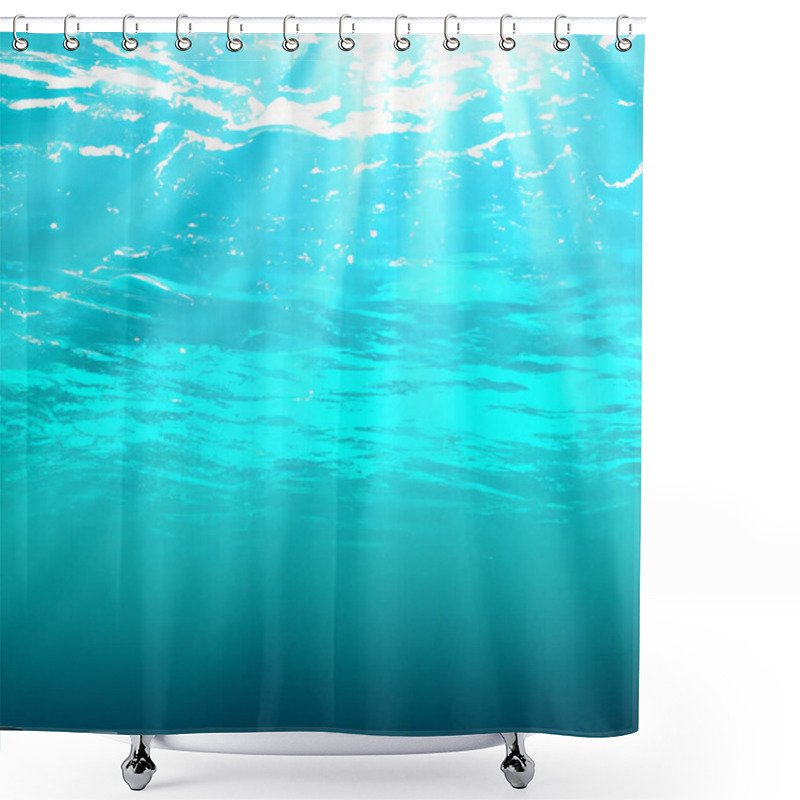 Personality  Beautiful Blue Ocean Surface Seen From Underwater With Rays Of Sunlight Shining Through. Abstract Fractal Waves Underwater Shower Curtains