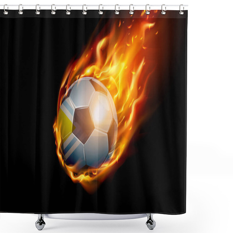 Personality  Tuva Flag With Fire Football Realistic Design Isolated On Black Background. Vector Illustration Shower Curtains