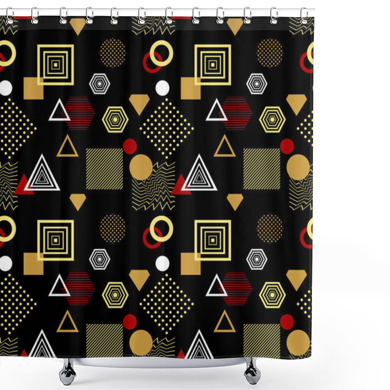 Personality  Abstract Seamless Pattern In Postmodern Memphis Style Black Gold Red Shower Curtains