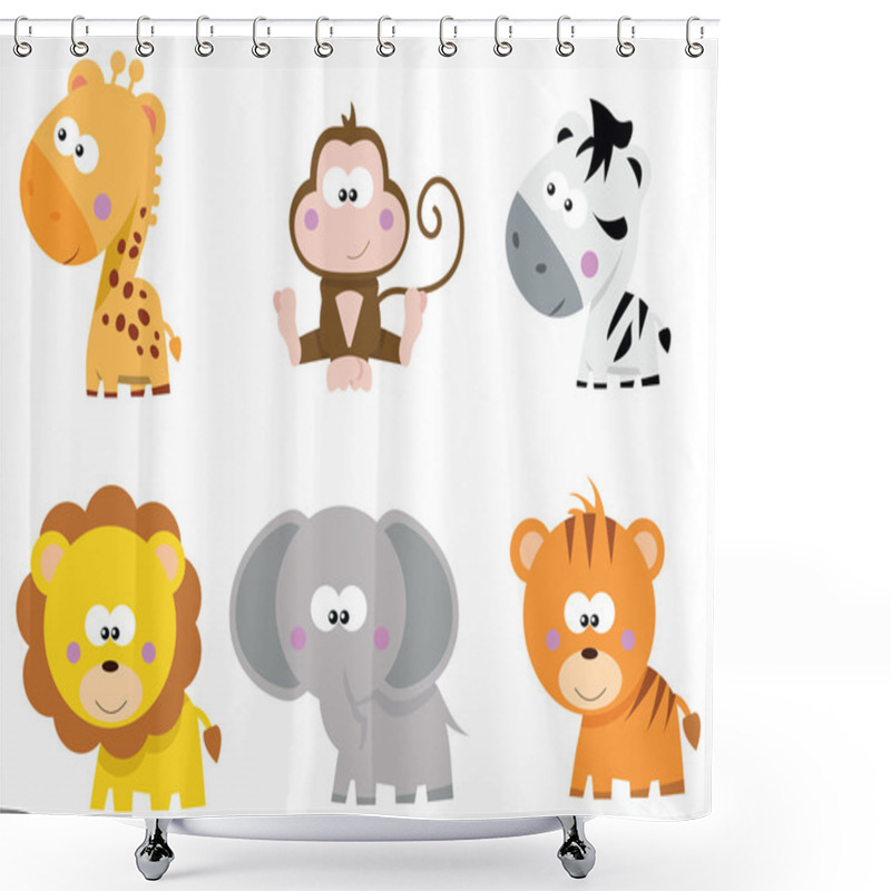 Personality  Collection Of Cute Cartoon Little Safari Jungle Animals Shower Curtains