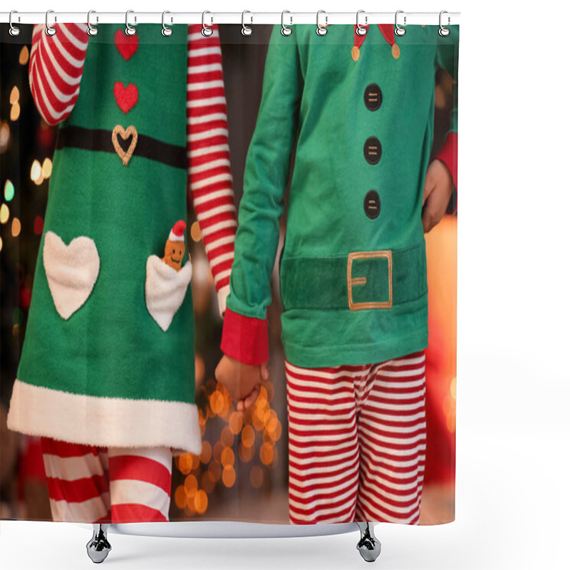 Personality  Cute Little Elves At Home On Christmas Eve Shower Curtains