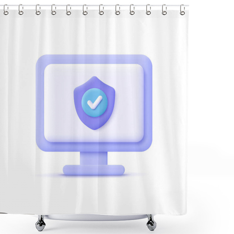 Personality  Laptop Computer With Security Shield Symbol. Data Protection, Internet Security Concept. 3d Vector Icon. Cartoon Minimal Style. Shower Curtains