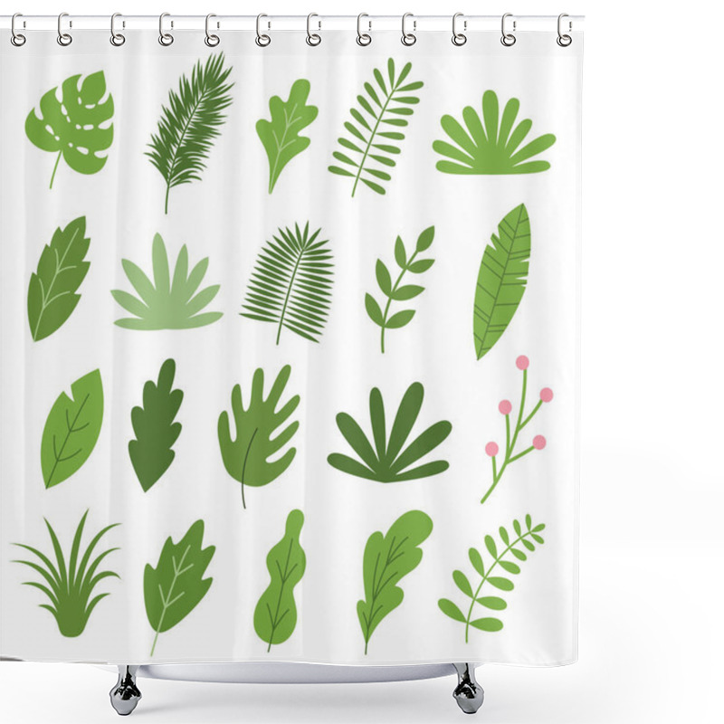 Personality  Set Of Green Leaves, Herbs, Branches, Tropical Leaf, Palm. Floral Design Element Collection Shower Curtains