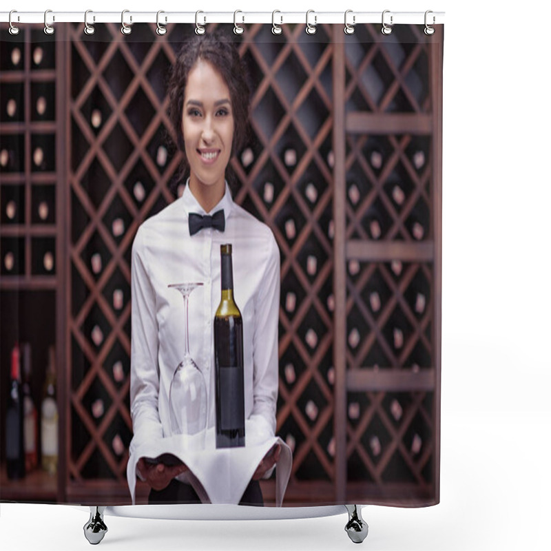 Personality  Sommelier With Wine In Cellar Shower Curtains