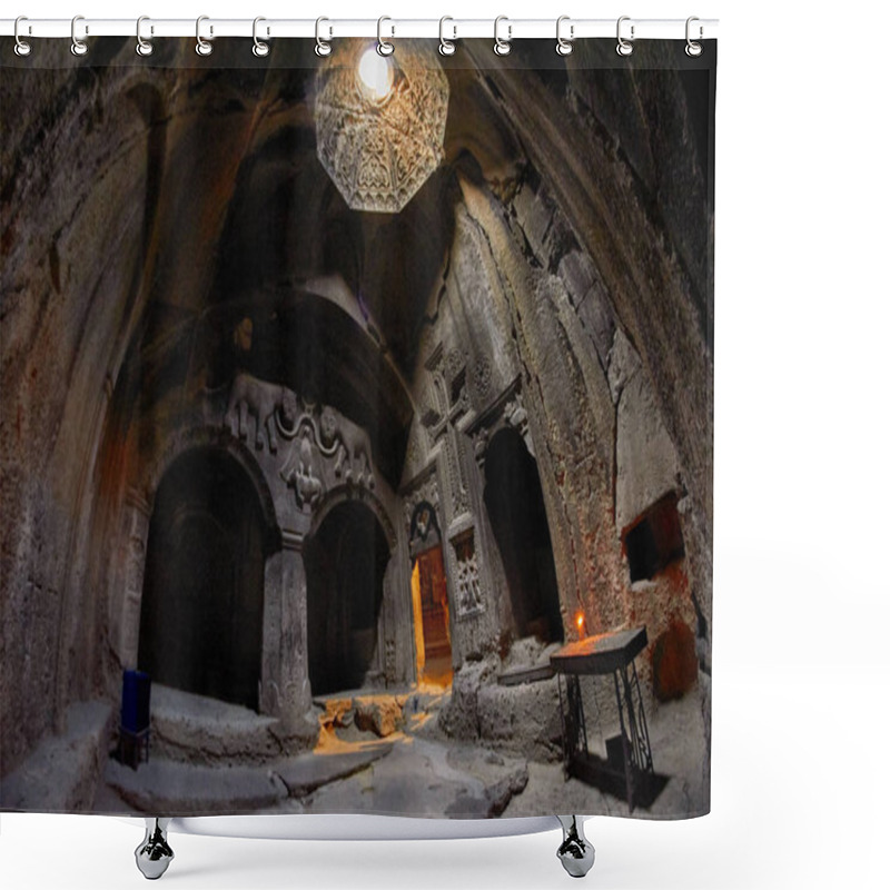 Personality  GEGHARD MONASTERY, ARMENIA - AUGUST 04, 2017: Geghard Monastery  Shower Curtains