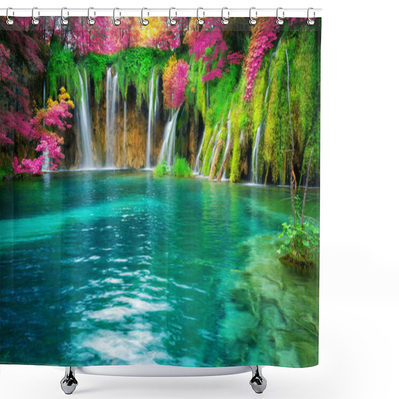 Personality  Exotic Waterfall And Lake Landscape Of Plitvice Lakes National Park, UNESCO Natural World Heritage And Famous Travel Destination Of Croatia. The Lakes Are Located In Central Croatia (Croatia Proper). Shower Curtains