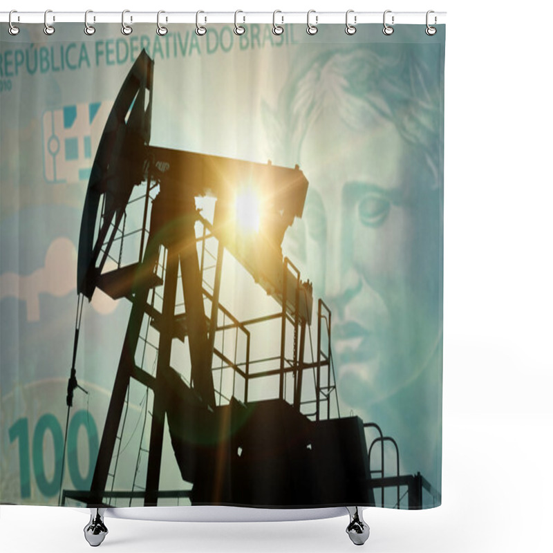 Personality  Oil Pump With Brazilian Banknote Shower Curtains