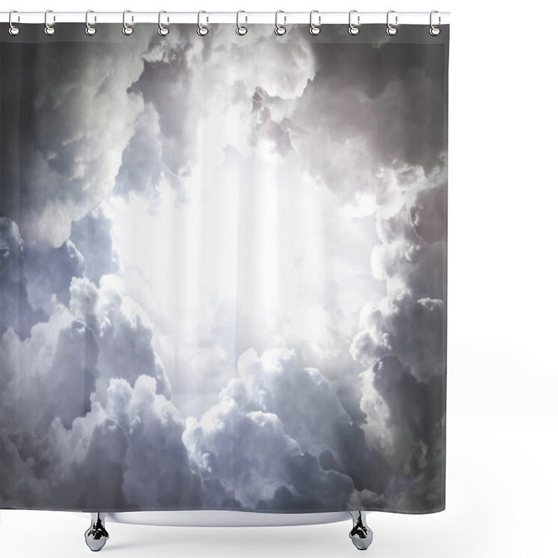 Personality  Beautiful Background Of Cumulus Clouds. A Hole In The Dramatic Clouds. Copy Space. Shower Curtains