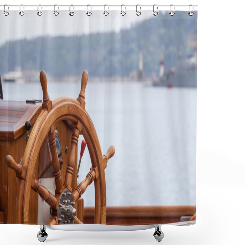 Personality  Old Boat Steering Wheel From Wood Shower Curtains