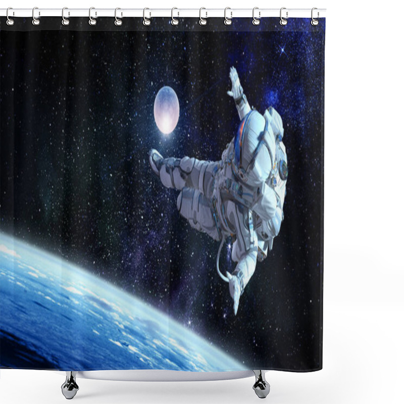 Personality  Astronaut Play Soccer Game Shower Curtains