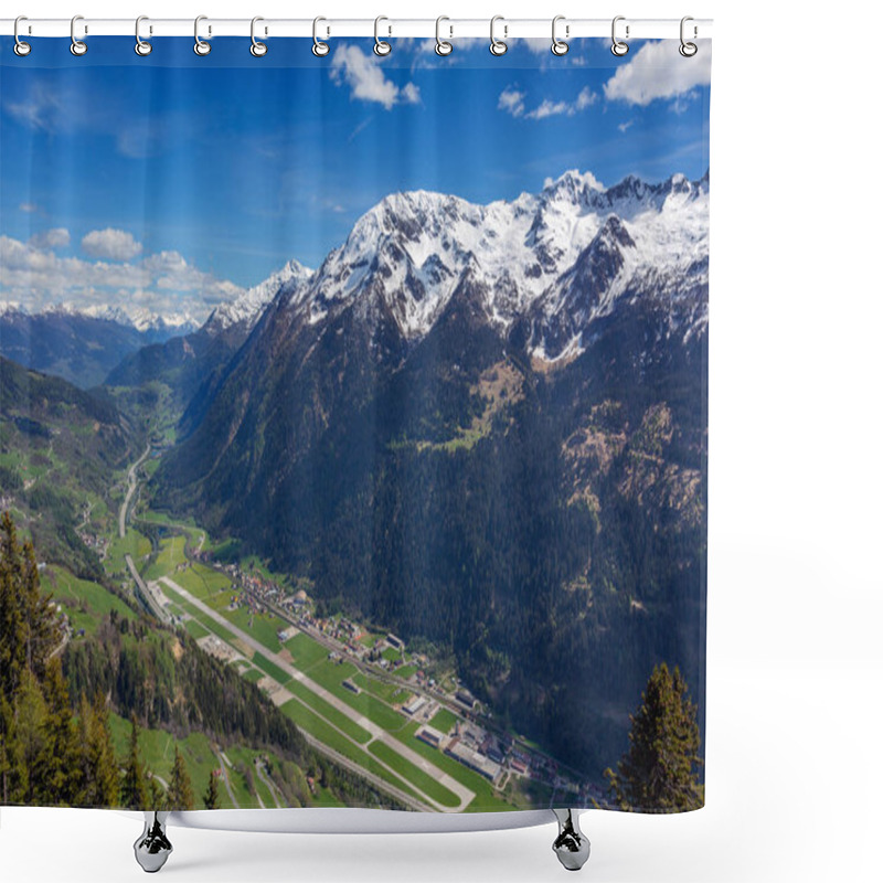 Personality  Small Airport Among The Highest Snow-covered Mountains In Switzerland At Spring Shower Curtains