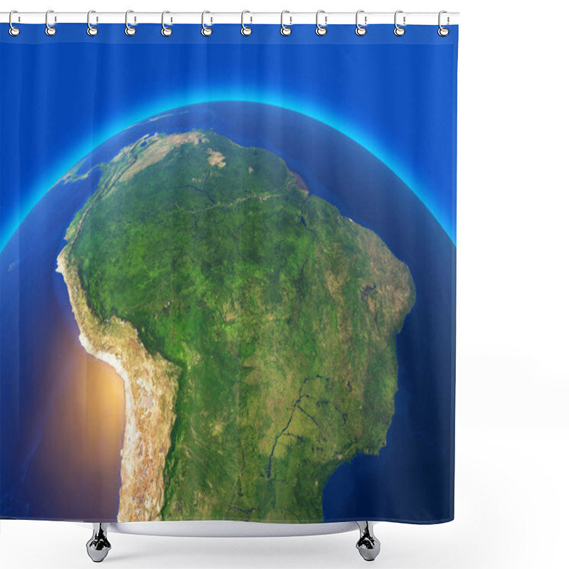 Personality  Satellite View Of The Amazon, Map, States Of South America, Reliefs And Plains, Physical Map. Forest Deforestation. 3d Rendering. Element Of This Image Is Furnished By NASA Shower Curtains