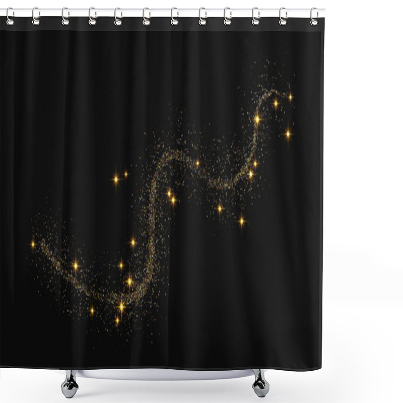 Personality  Gold Glittering Confetti Wave And Stardust. Golden Magical Sparkles On Dark Background. Vector Illustration Shower Curtains