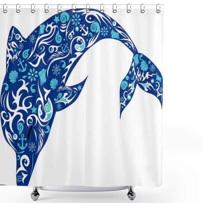 Personality  Dolphin With Patterns, A Marine Animal, The Jumping Fish, Wild Fauna, A Mammal Illustration, The Vector Drawing Shower Curtains