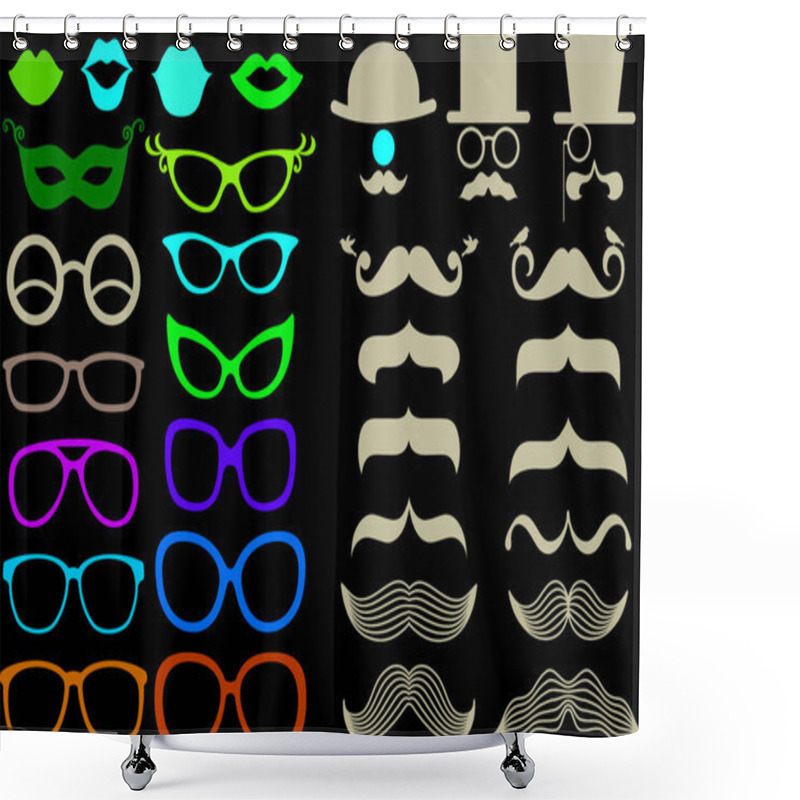 Personality  Huge Set Of Mustache And Spectacles, Vector Design Elements Shower Curtains