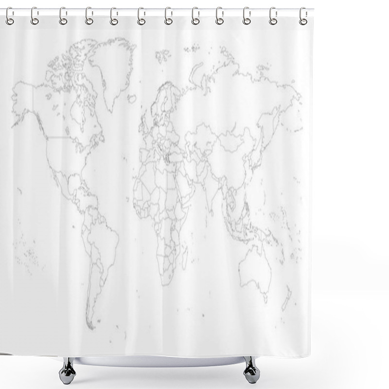 Personality  Vector Map Of The World With Outline Style Shower Curtains