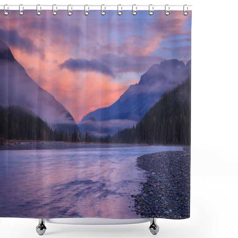 Personality  A River In The Mountains At Sunrise Shower Curtains