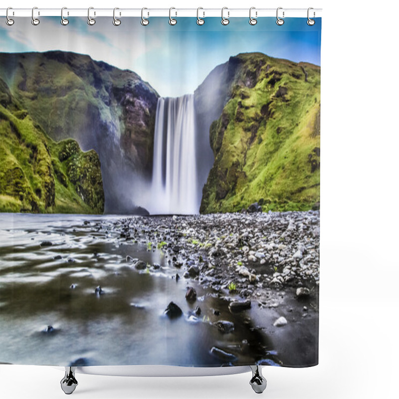 Personality  Long Exposure Of Famous Skogafoss Waterfall In Iceland At Dusk Shower Curtains