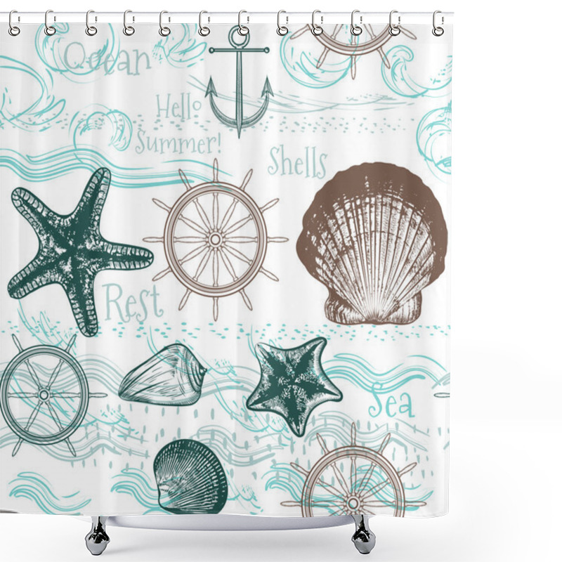 Personality  Seamless Wallpaper Pattern With Sea Animals Shower Curtains