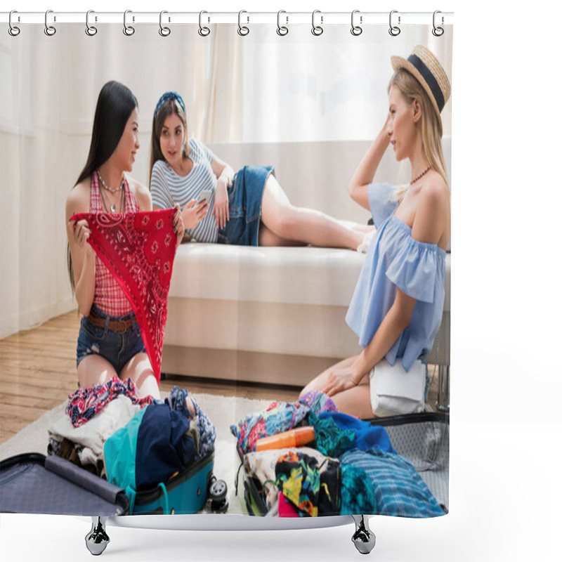 Personality  Women Packing Suitcases Shower Curtains