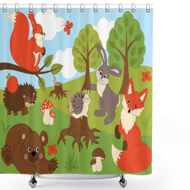 Personality  Vector Woodland Animals Shower Curtains