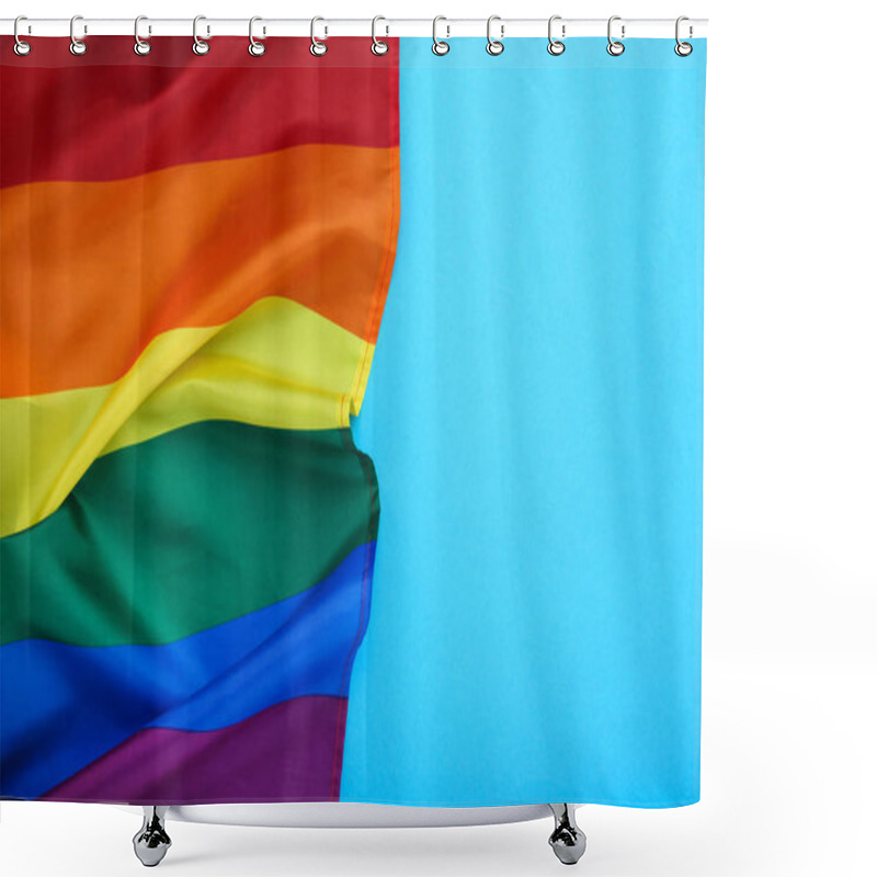 Personality  Rainbow Flag On Blue Background Shower Curtains