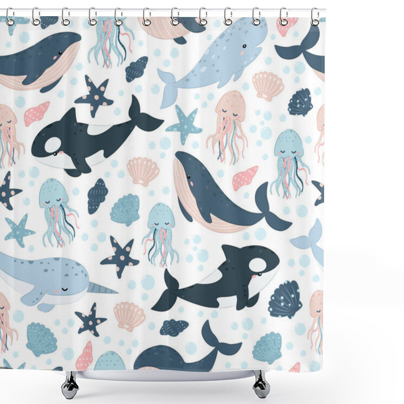 Personality  Animals Repeat Pattern. Nursery Art Background. Children's Fabric Pattern Design Shower Curtains