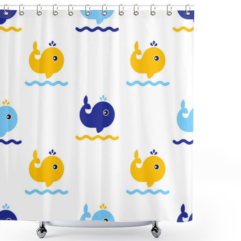 Personality  Sea Life, Whales On The Waves. Seamless Pattern. Vector Illustration Shower Curtains