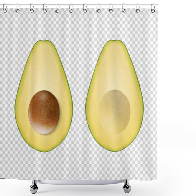 Personality  Vector 3d Realistic Cut Half Avocado With Seed Icon Set Closeup Isolated On Transparent Background. Design Template, Food, Health, Diet Concept. Front Or Top View Shower Curtains