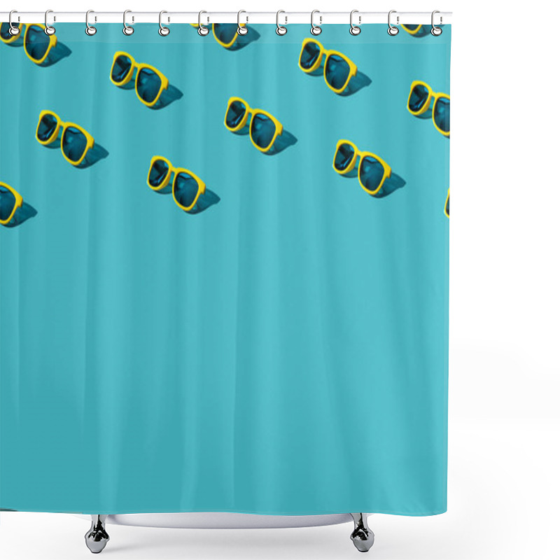 Personality  Plastic Sunglasses Pattern On Turquoise Blue Background With Copy Space Shower Curtains