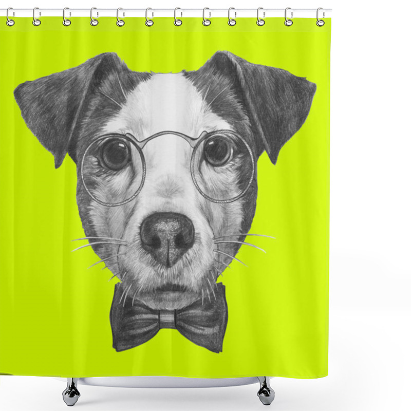 Personality  Jack Russell With Glasses And Bow Tie Shower Curtains