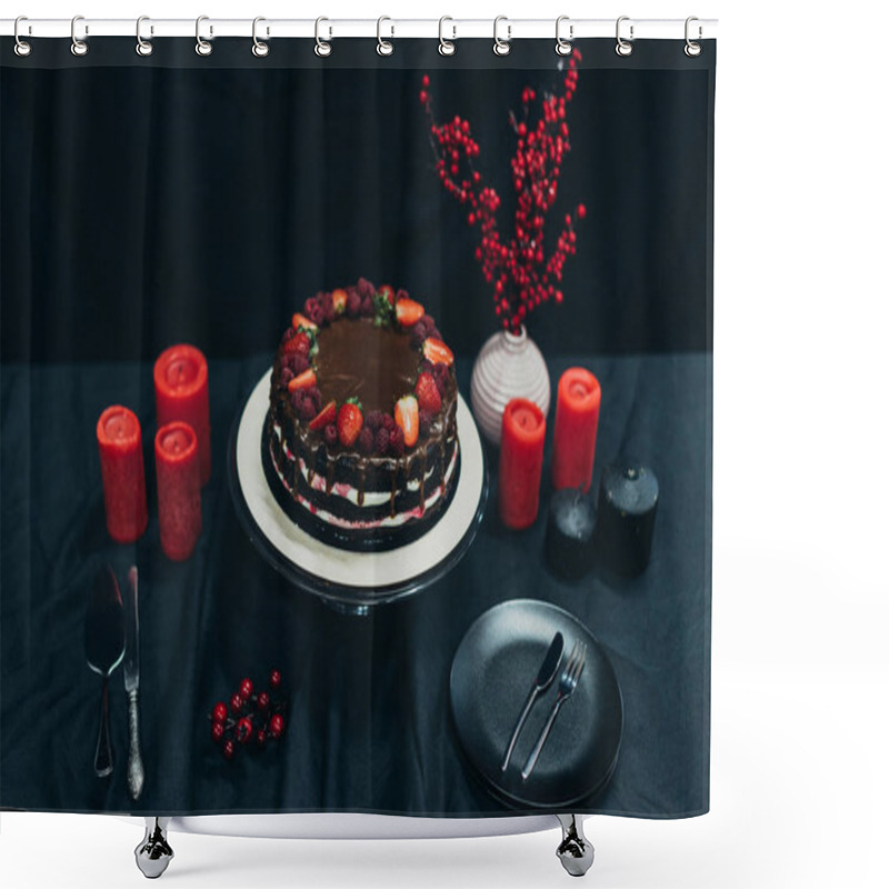 Personality  Cake And Red Candles Shower Curtains