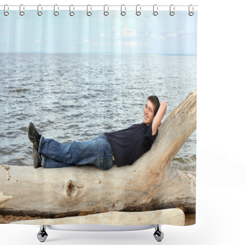 Personality  Young Man On The Beach Shower Curtains