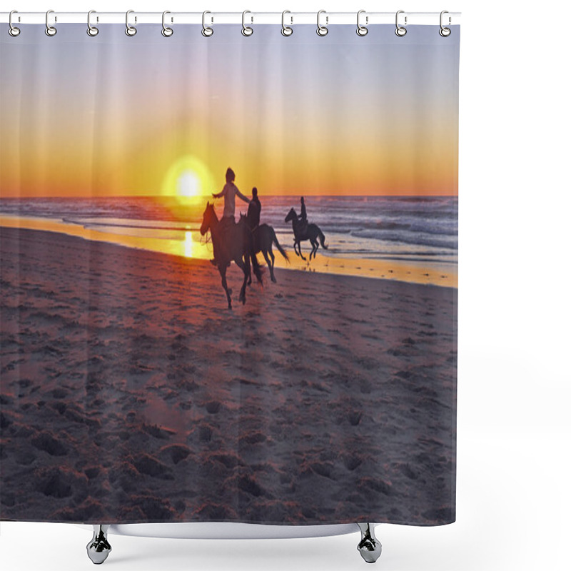 Personality  Horse Riding  On  Beach Shower Curtains