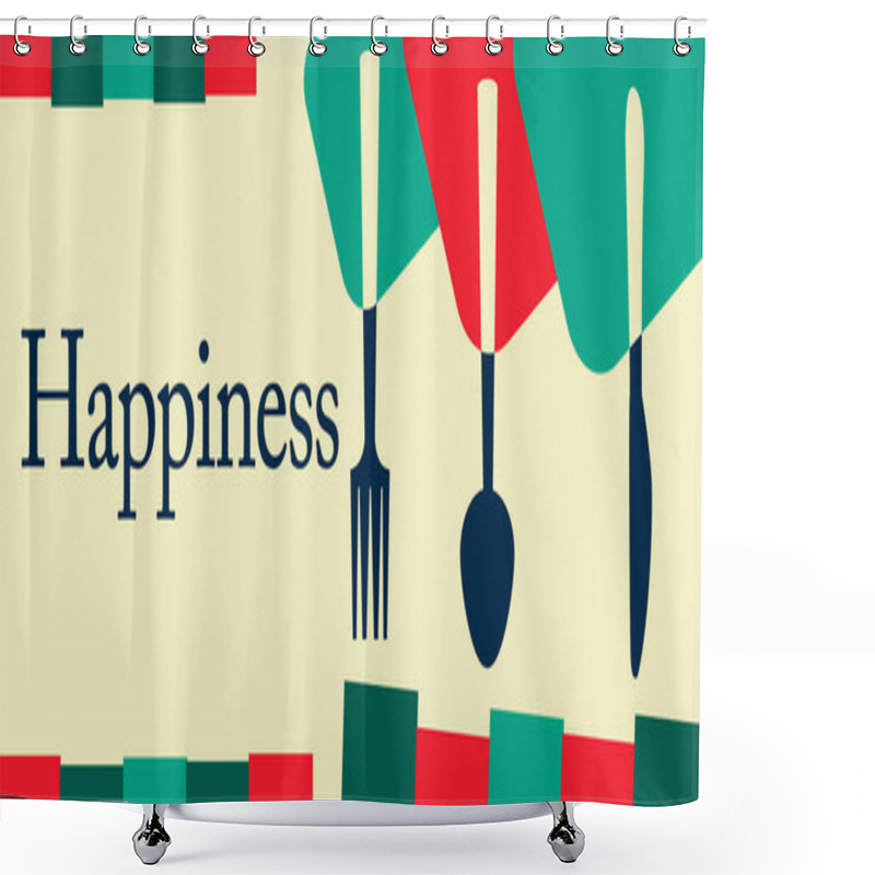 Personality  Happiness Concept Image With Text And Spoon Fork Knife Symbols. Shower Curtains