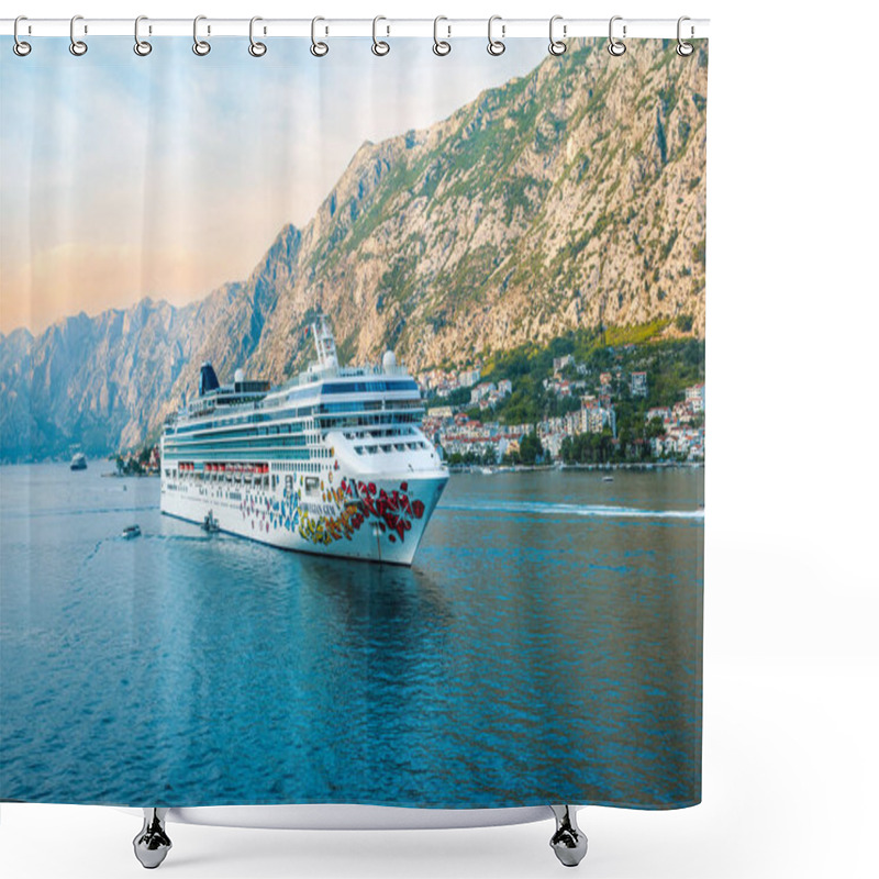 Personality  KOTOR, MONTENEGRO - SEPTEMBER 5, 2022: Cruise Ship Norwegian Gem Of NCL Norwegian Cruise Line Sailing Away From Kotor, Montenegro. Shower Curtains