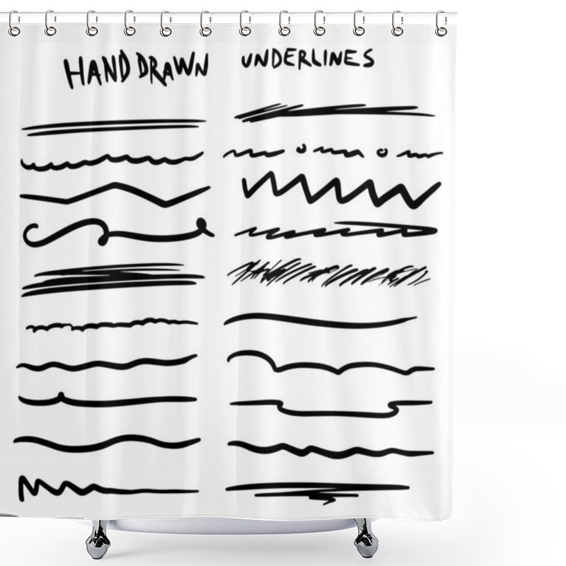 Personality  Handmade Collection Set Of Underline Strokes In Marker Brush Doodle Style Various Shapes Shower Curtains