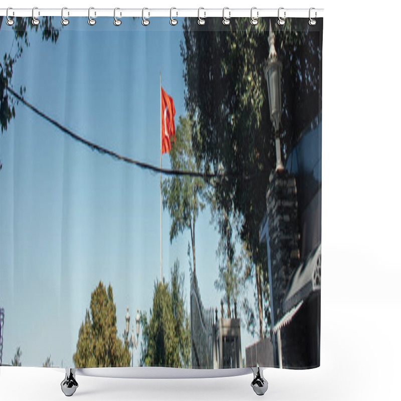 Personality  Red Trkish Flag With Blue Sky At Background On Street In Istanbul, Banner Shower Curtains