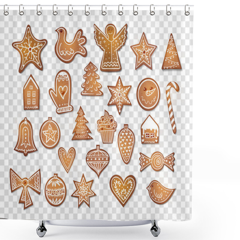 Personality  Set Of Realistic Gingerbread Cookies Shower Curtains