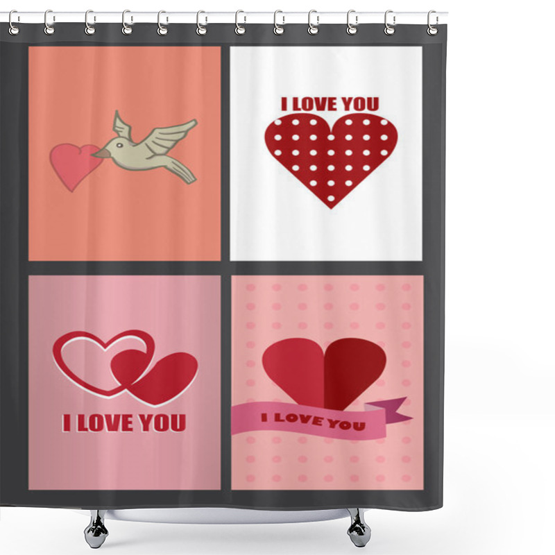 Personality  Four Designs For Valentines Day Greeting Cards And Posters Shower Curtains