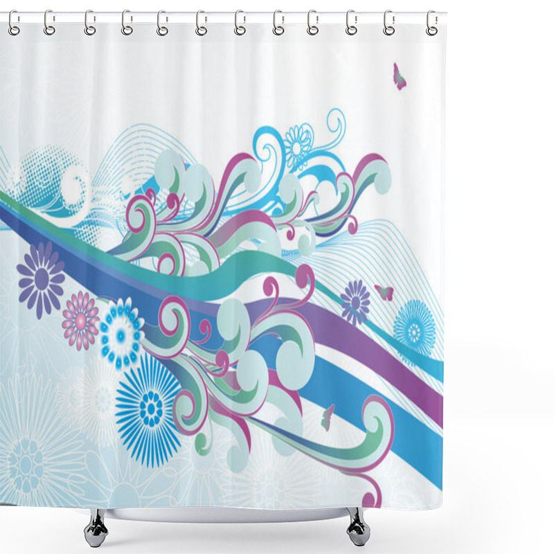 Personality  Blue Retro Wind Shower Curtains