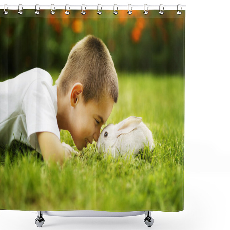 Personality  Little Boy With Rabbit Shower Curtains