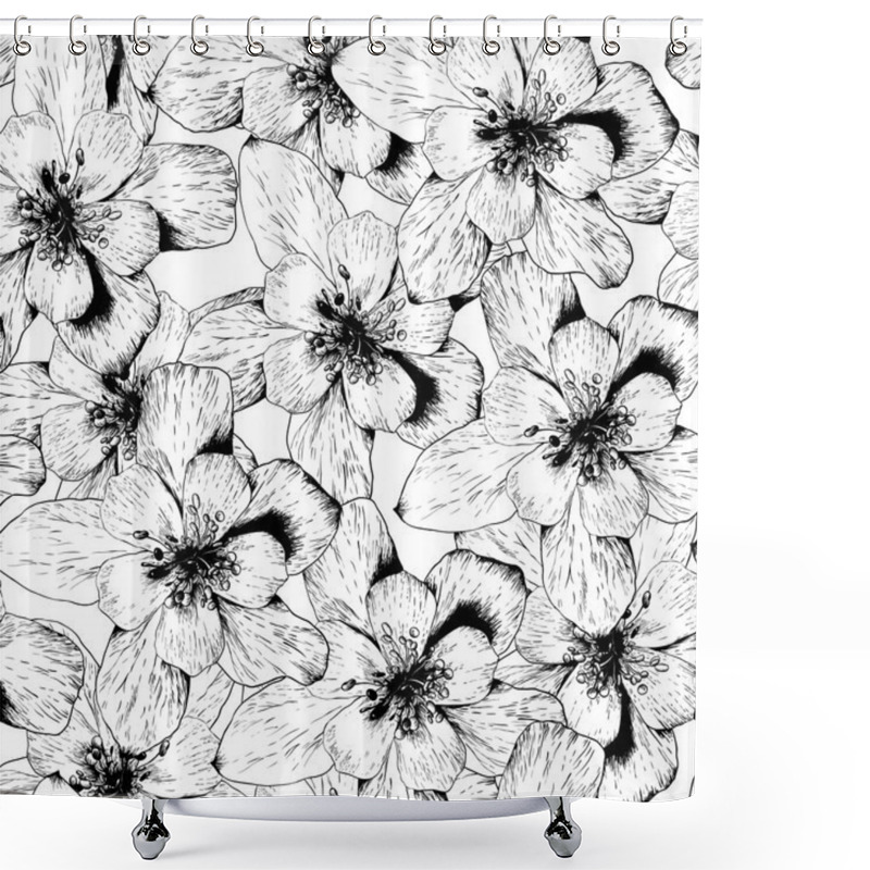 Personality  Beautiful Seamless Monochrome Floral Background Shower Curtains