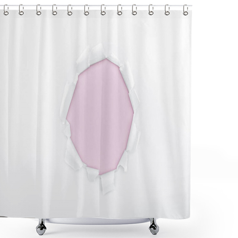 Personality  Ripped Hole In White Textured Paper On Pink Background  Shower Curtains