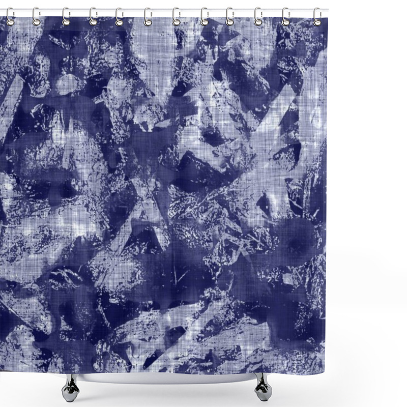 Personality  Seamless Indigo Mottled Texture. Blue Woven Boro Cotton Dyed Effect Background. Japanese Repeat Batik Resist Pattern. Distressed Tie Dye Bleach. Asian Fusion Allover Kimono Textile. Worn Cloth Print Shower Curtains