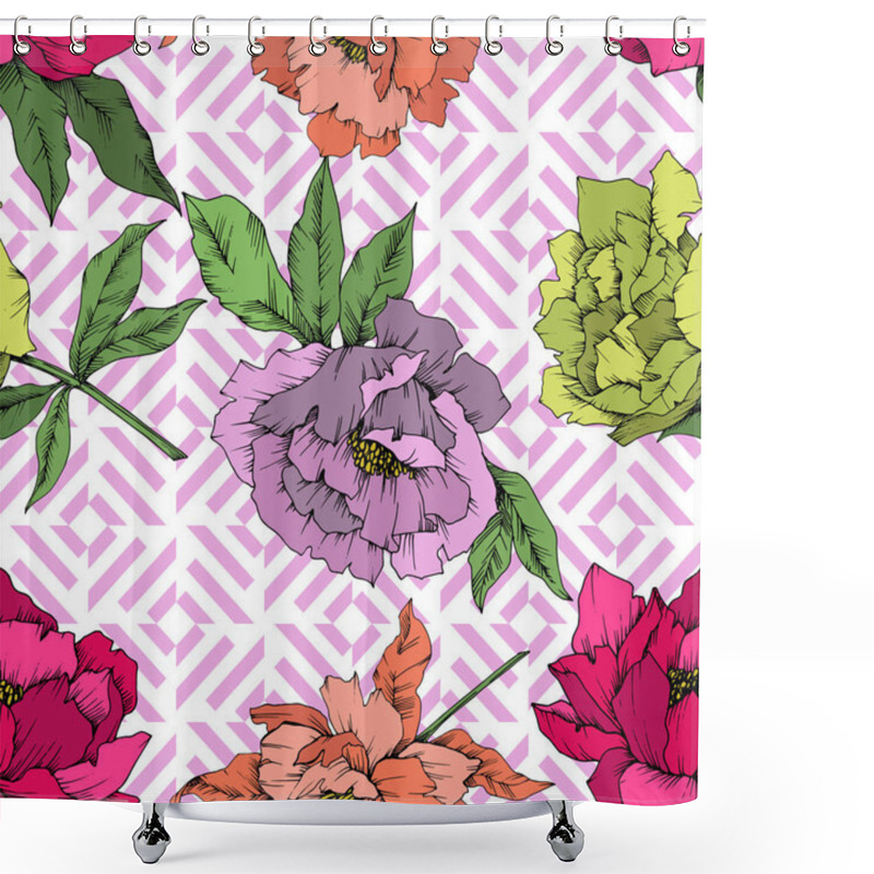 Personality  Vector Peony Floral Botanical Flower. Wild Spring Leaf Wildflower Isolated. Engraved Ink Art. Seamless Background Pattern. Fabric Wallpaper Print Texture. Shower Curtains